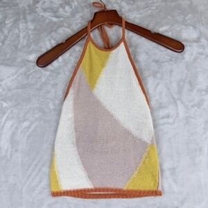 Modern Boho Knit Wrap Top Halter Tank Summer Geometric Colorblock Knit Womens XS